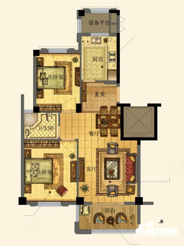 中国铁建山语城2室2厅1卫85㎡户型图