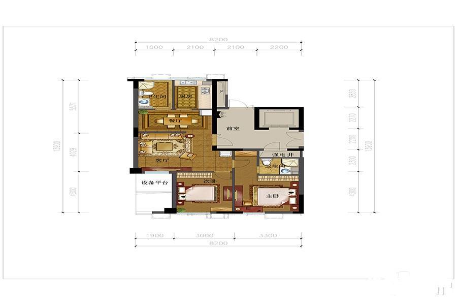 象山港文化广场3室2厅2卫108㎡户型图