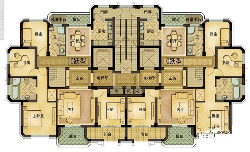 御山府6室3厅3卫232㎡户型图