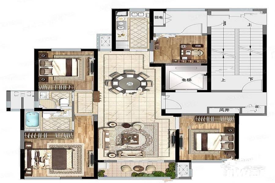 中梁大都会4室2厅2卫138㎡户型图