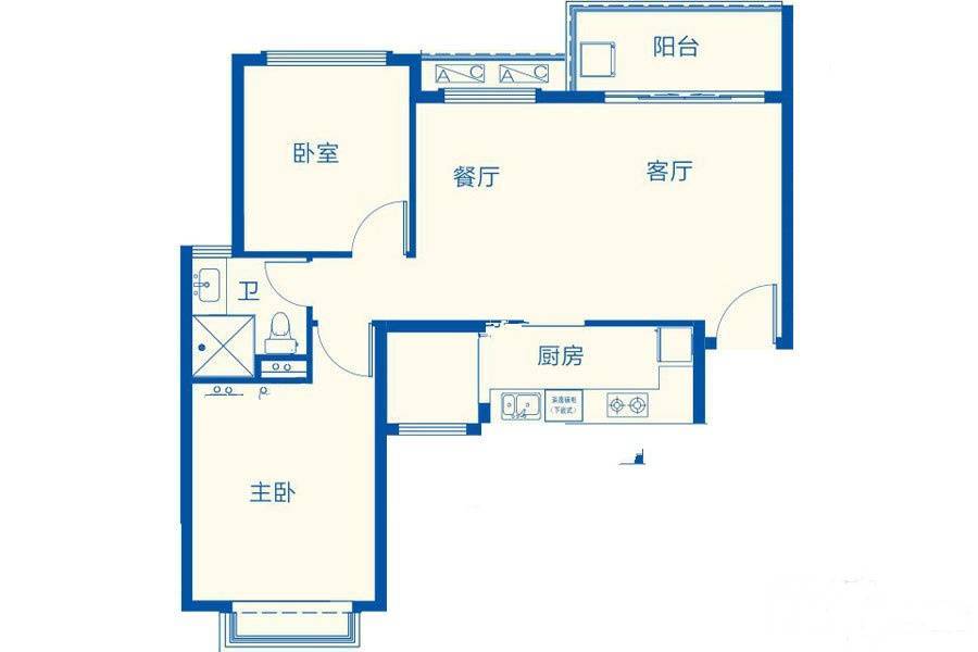 恒大海上半岛2室2厅1卫84㎡户型图