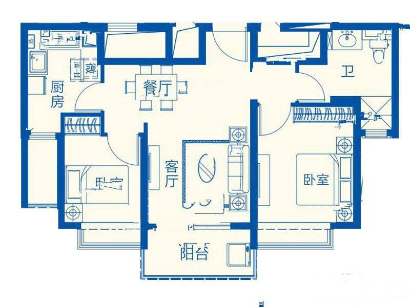 恒大海上半岛2室2厅1卫78㎡户型图