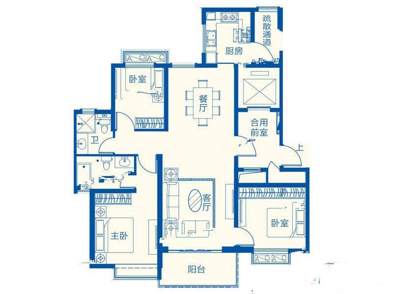 恒大海上半岛3室2厅2卫131㎡户型图