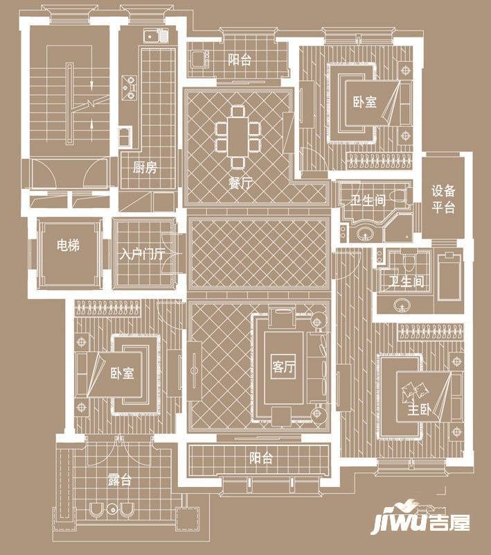 半岛康桥3室2厅2卫139㎡户型图