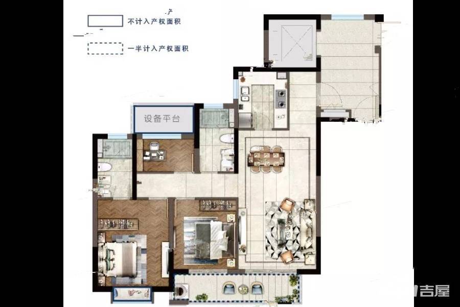 绿地铂澜府3室2厅2卫111㎡户型图