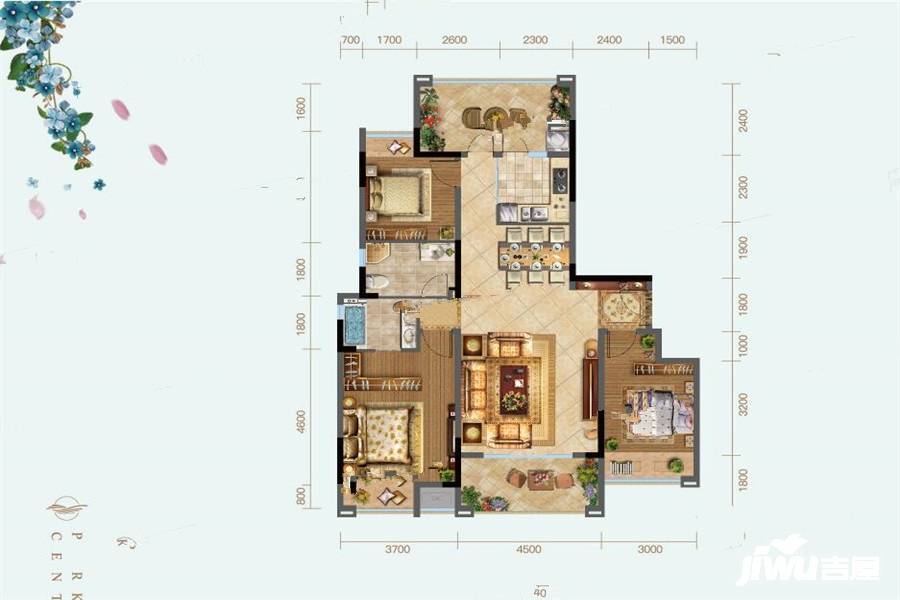 澳维中央公园3室2厅2卫133㎡户型图