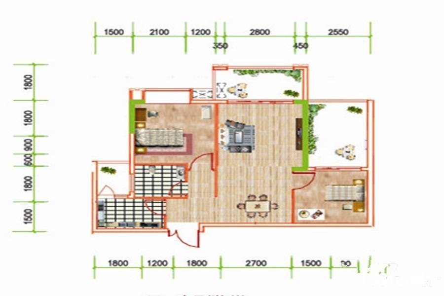 贵安鸿通城2室2厅1卫82㎡户型图