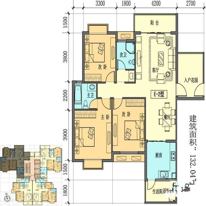 聚福新城3室1厅2卫132㎡户型图