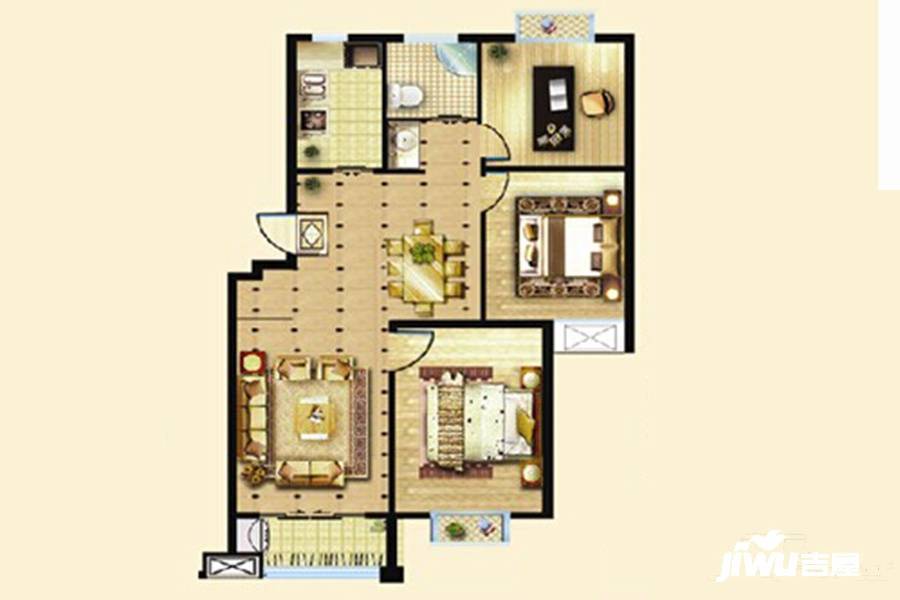 白田壹号3室2厅1卫103㎡户型图