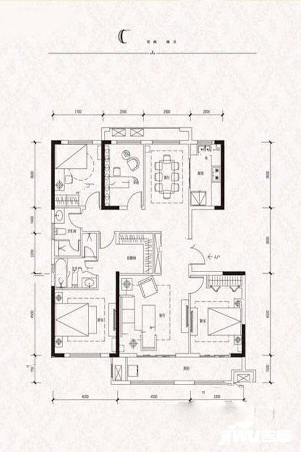 融创西安壹号院3室2厅2卫143㎡户型图