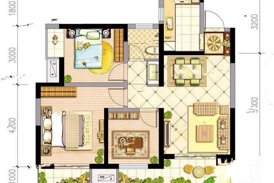 明威橡树6号3室2厅2卫104㎡户型图