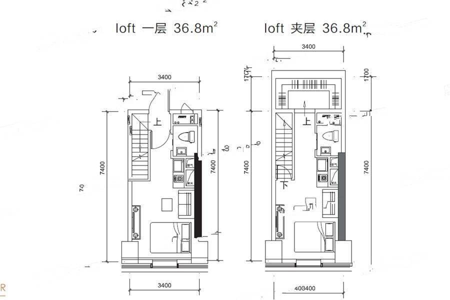 汉华曲江中心1室2厅2卫36㎡户型图