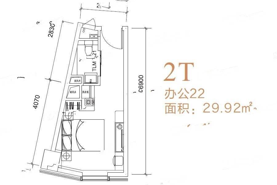 汉华曲江中心1室0厅1卫29.9㎡户型图