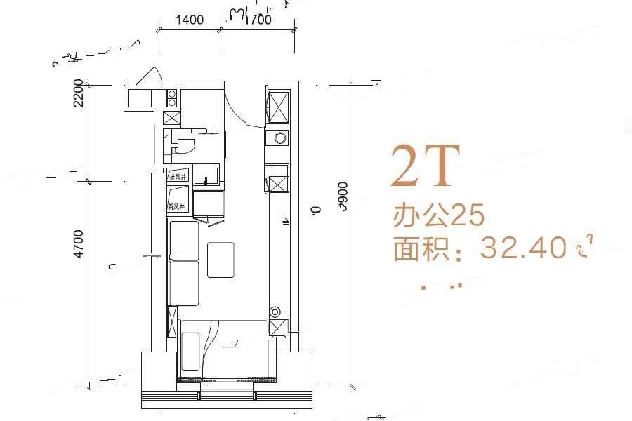 汉华曲江中心1室0厅1卫32.4㎡户型图