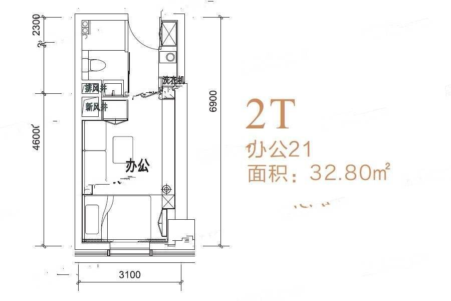 汉华曲江中心1室0厅1卫32㎡户型图