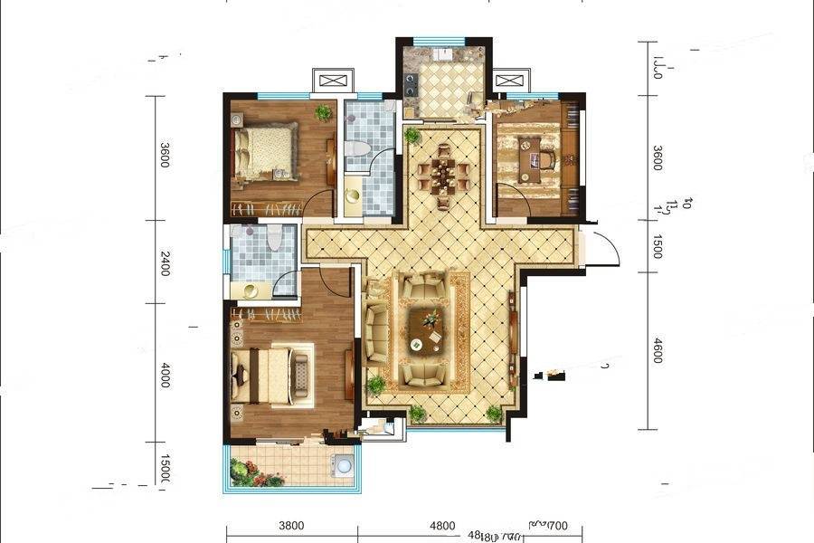 先河国际社区南区3室2厅2卫126㎡户型图