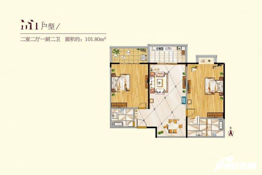 一品学府2室2厅2卫101.8㎡户型图