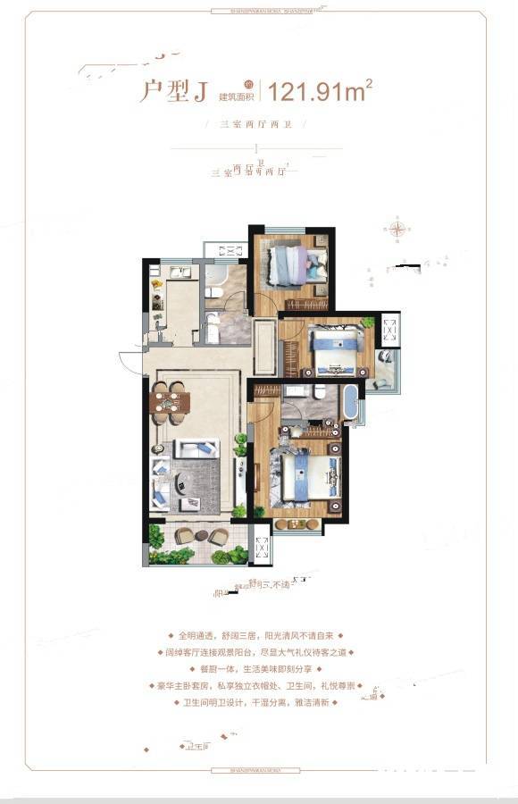 当代上品湾悦MOMΛ3室2厅2卫121.9㎡户型图