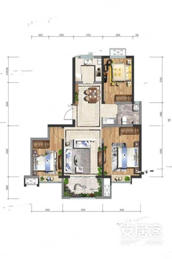 西安昌建城3室2厅1卫110㎡户型图