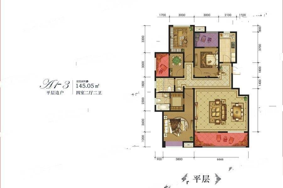 龙记玖玺4室2厅2卫140.1㎡户型图