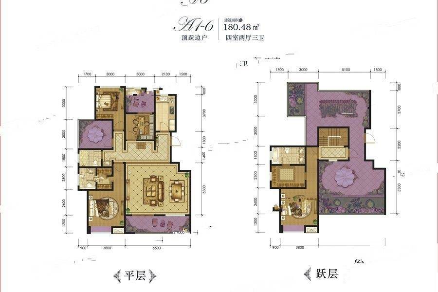 龙记玖玺4室2厅3卫180.5㎡户型图