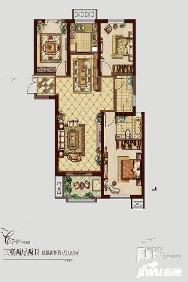 东方米兰国际城3室2厅2卫125㎡户型图