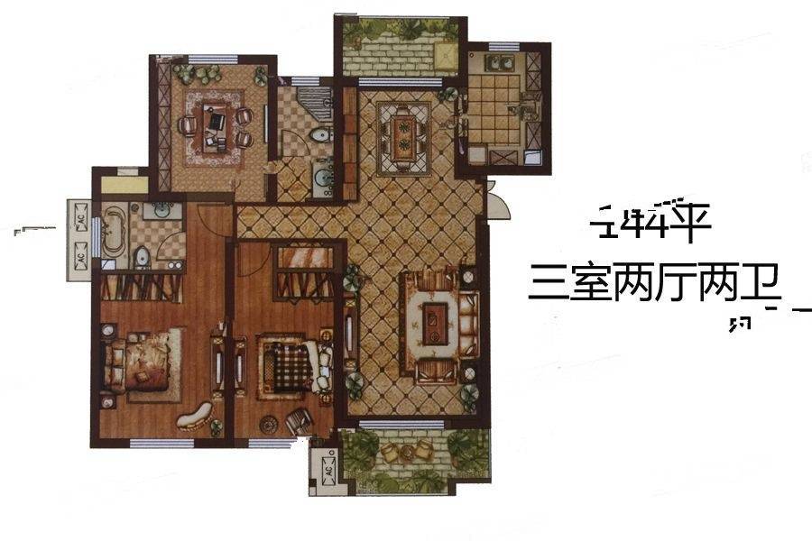 东方米兰国际城3室2厅2卫144㎡户型图