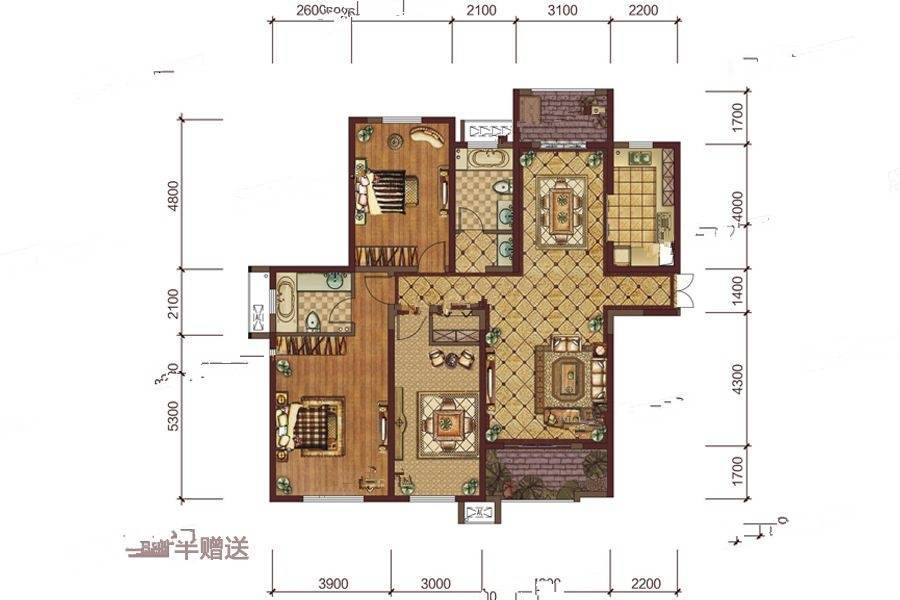 东方米兰国际城3室2厅2卫166㎡户型图