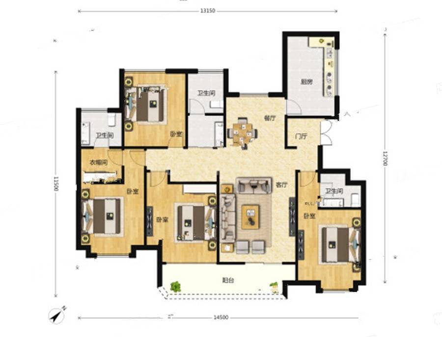 上实城开自然界云栖4室2厅2卫158㎡户型图