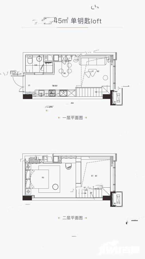 公园上城Tone2室1厅1卫45㎡户型图