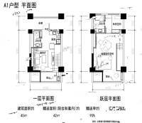 西安国际美术城斑斓小镇1室1厅2卫45㎡户型图