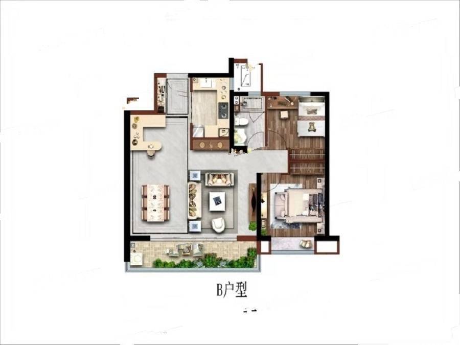 绿地新里铂瑞公馆2室2厅1卫95㎡户型图