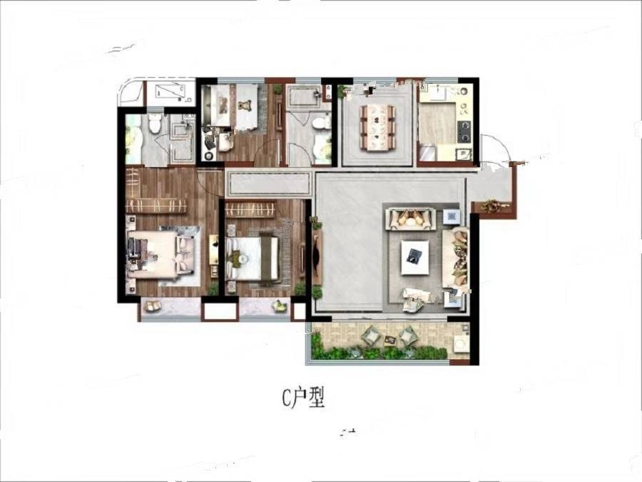 绿地新里铂瑞公馆3室2厅2卫130㎡户型图