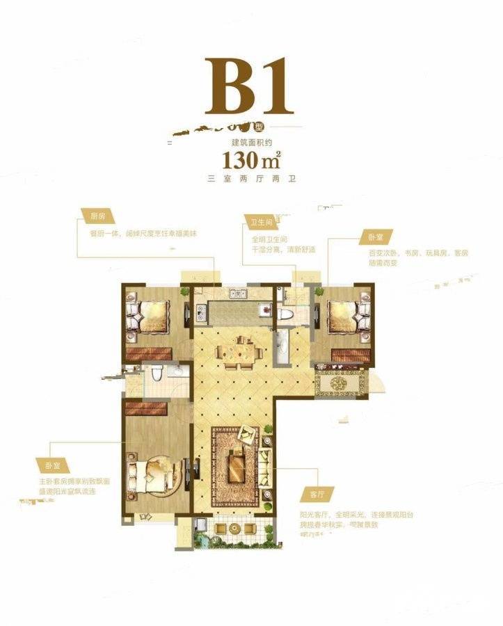 奥园誉府3室2厅2卫130㎡户型图