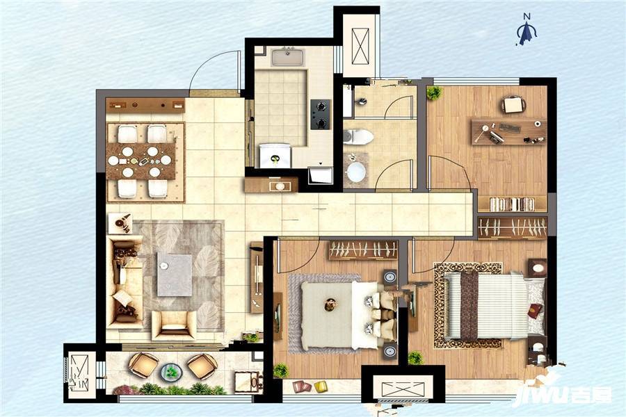 绿城桂语蘭庭3室2厅1卫98㎡户型图