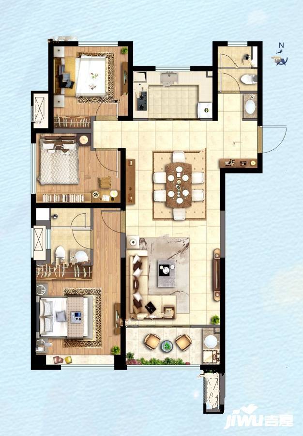 绿城桂语蘭庭3室2厅2卫128㎡户型图