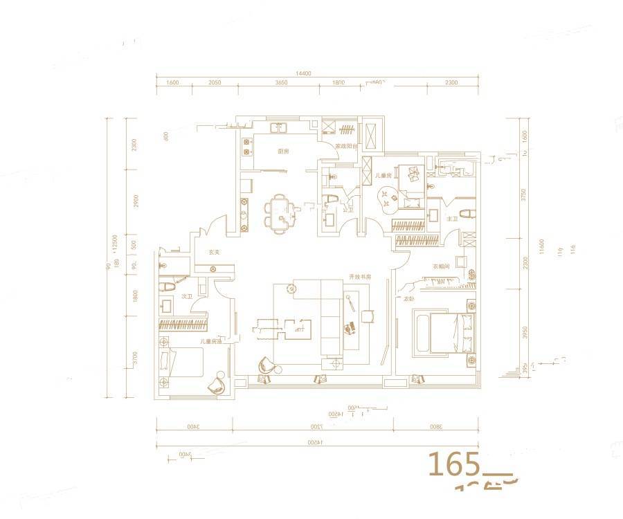 中国铁建西派时代3室2厅2卫165㎡户型图