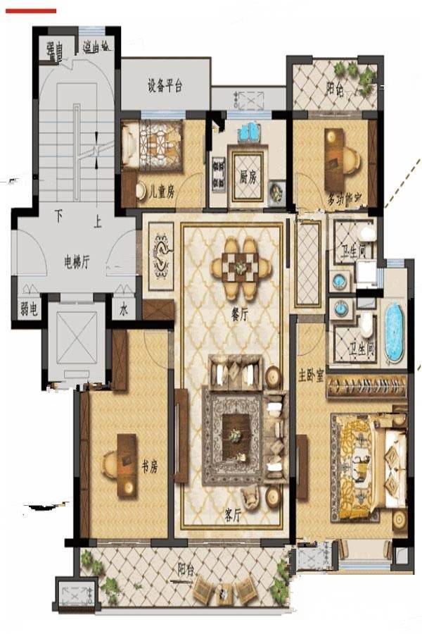 中梁壹号院3室2厅3卫122㎡户型图