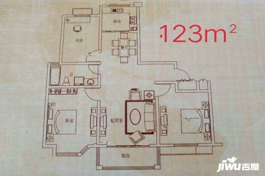 鼎昌名邸2室1厅1卫123㎡户型图