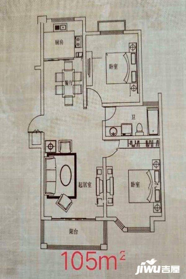 鼎昌名邸2室1厅1卫105㎡户型图