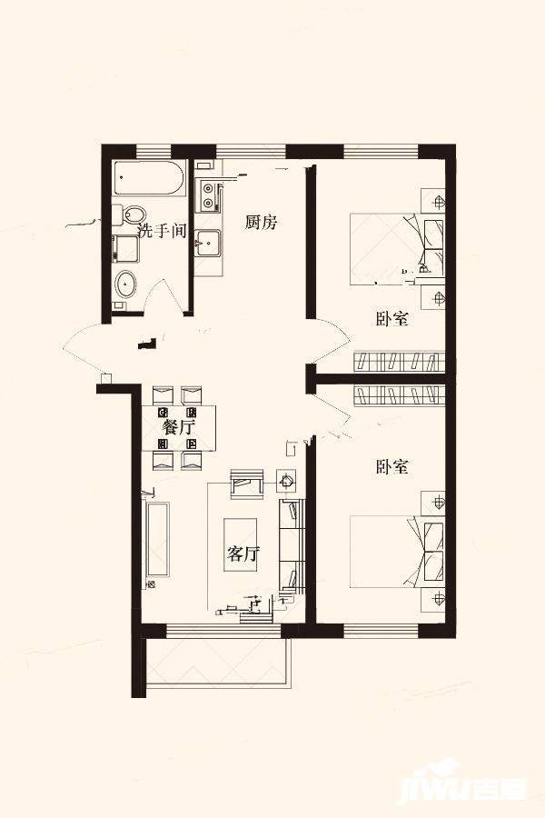 御泉国际公馆2室2厅1卫81㎡户型图