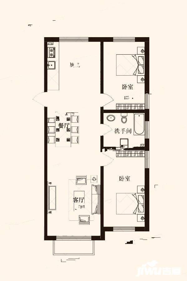 御泉国际公馆2室2厅1卫113.5㎡户型图