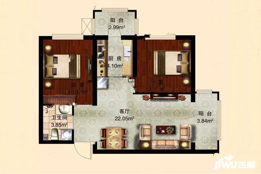 高鑫首府2室1厅1卫90㎡户型图