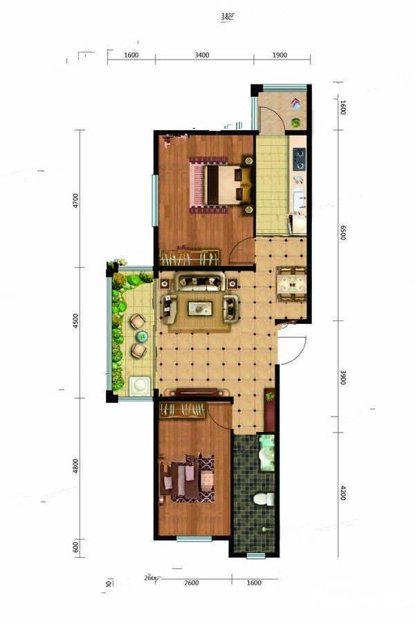 润禾香都城2室2厅1卫113㎡户型图