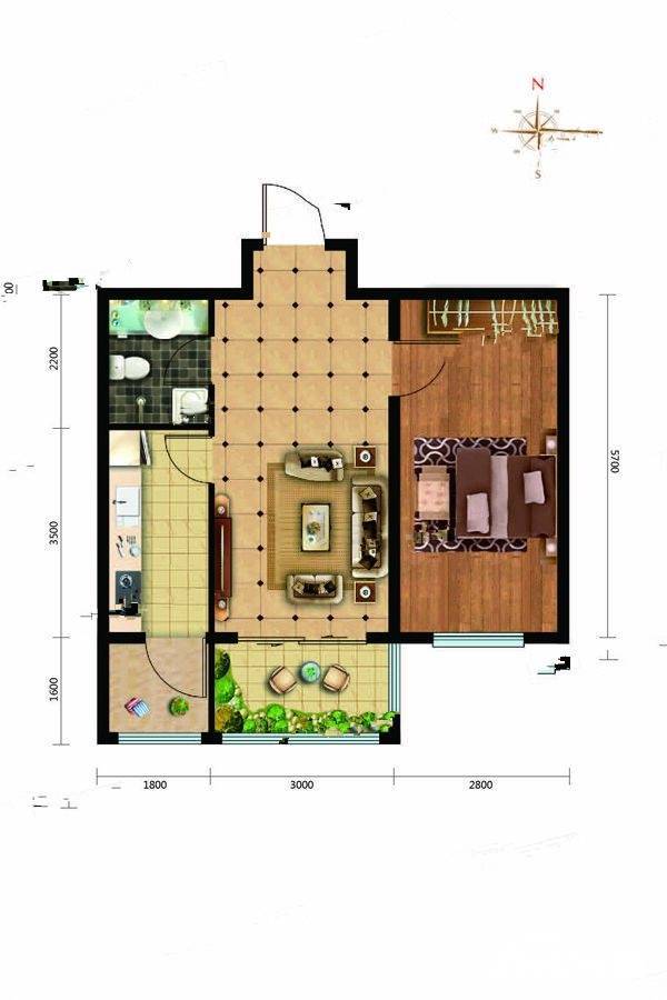 润禾香都城1室1厅1卫74.4㎡户型图