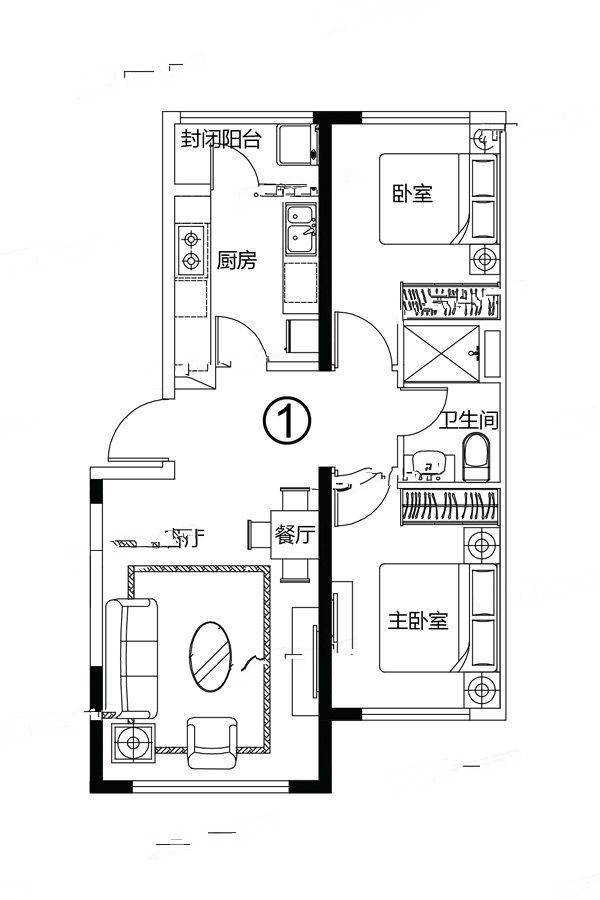 恒大锦城2室2厅1卫94.6㎡户型图