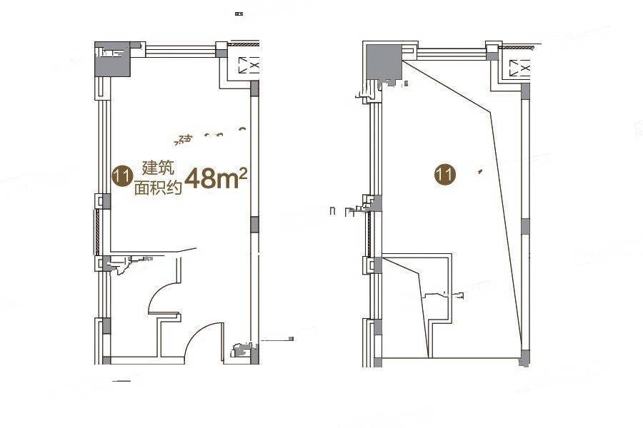 鲁商铂悦公馆1室1厅1卫48㎡户型图