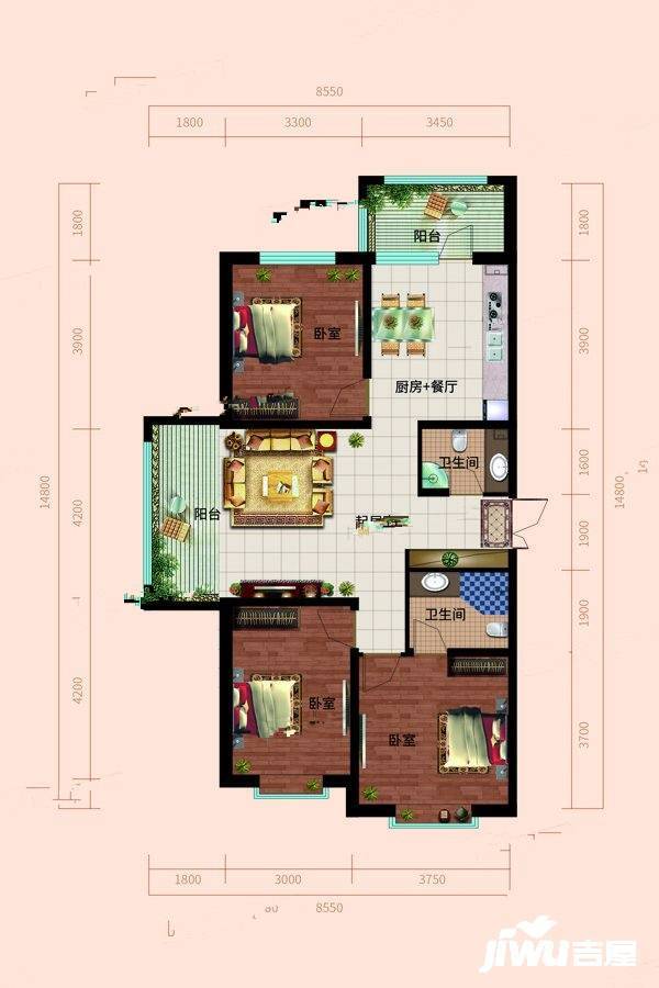 恒祥荣府3室2厅2卫139㎡户型图