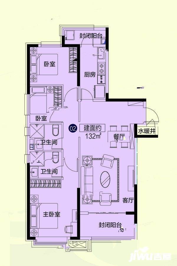 恒大悦府3室2厅2卫132㎡户型图