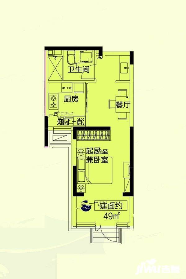 恒大悦府1室1厅1卫49㎡户型图